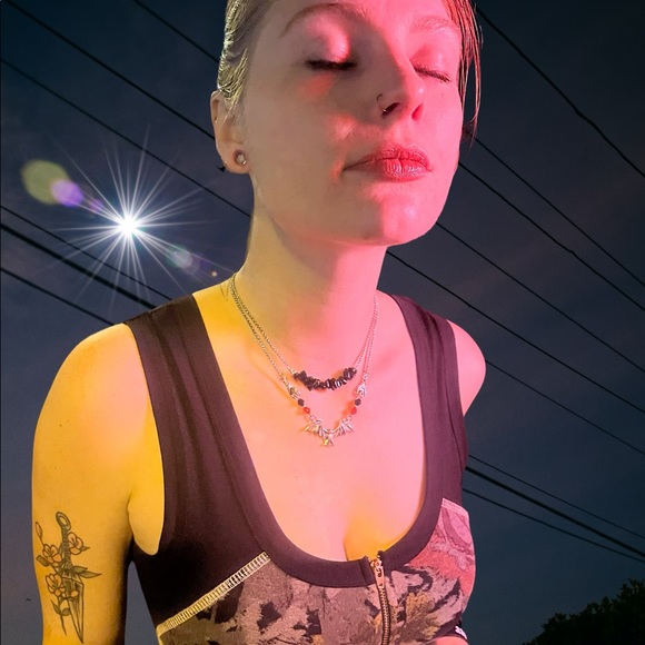 Silver Bat choker necklace . Double layer onyx chips & bats Handmade goth boho - Picture 3 of 16